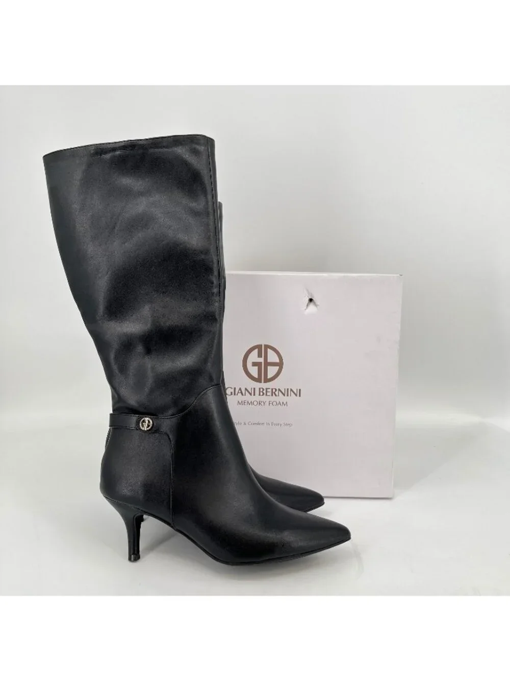 Giani Bernini Crueella Knee High Boots Black Size 9.5 M Faux Leather Kitten Heel